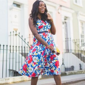 Boden Josephine Blue Red Floral Midi Spring Summer Church Feminine Dress size 8